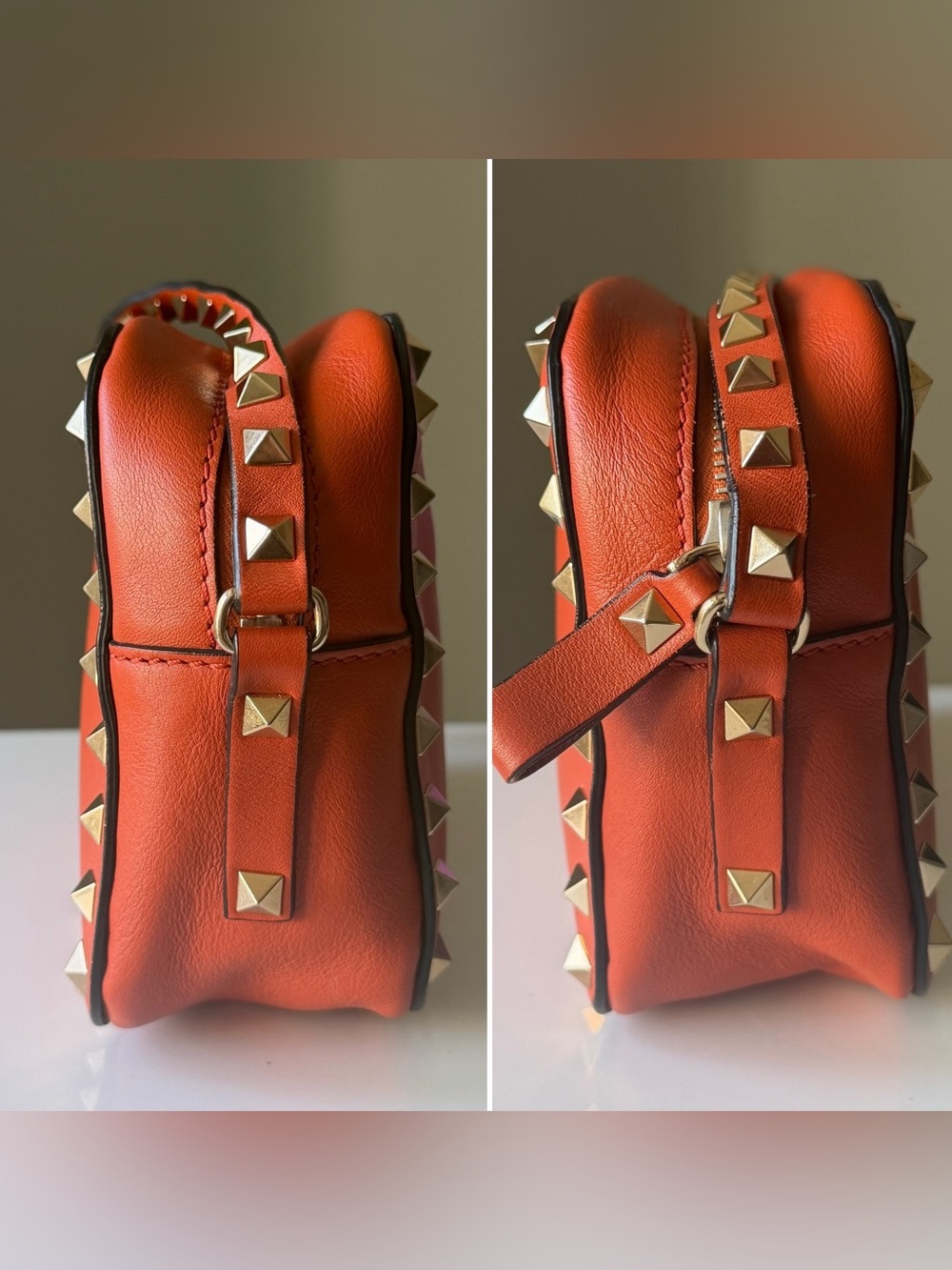 Valentino Garavani Rockstud Orange Leather Camera Crossbody Bag - Picture 7 of 11
